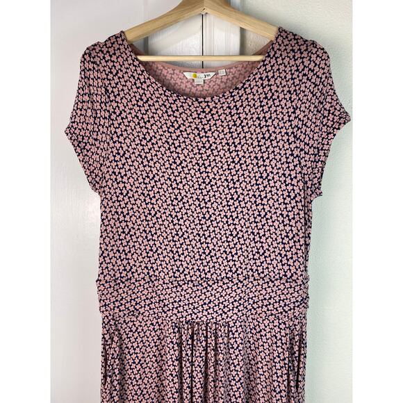 Boden Women's 10L Blue Pink Floral Cap Sleeve Stretch A-Line Dress - Picture 2 of 8